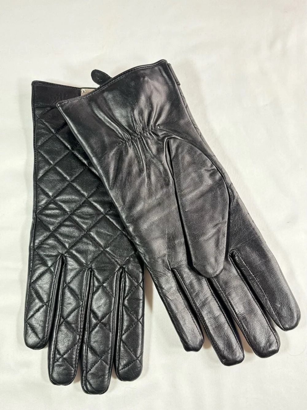Michael Kors Black Quilted Leather Gloves with Silver MK Plaque